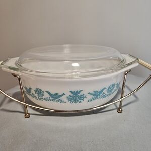 Vintage Pyrex Blue Bird Turquoise In Original Cradle With Lid, #043/943